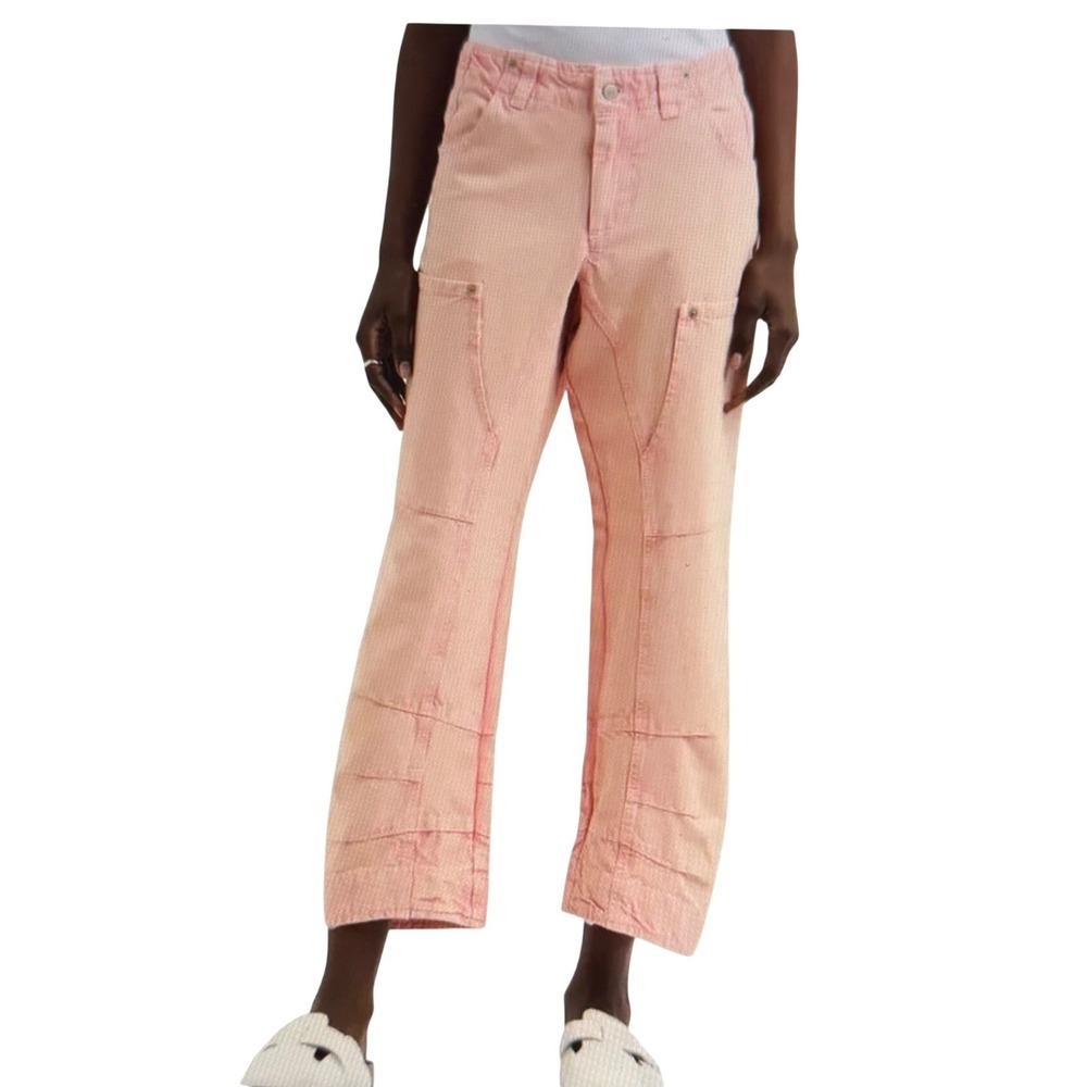 NWT We The Free Free People Coral Pink Tapered Carpenter Pants Cropped Size 8